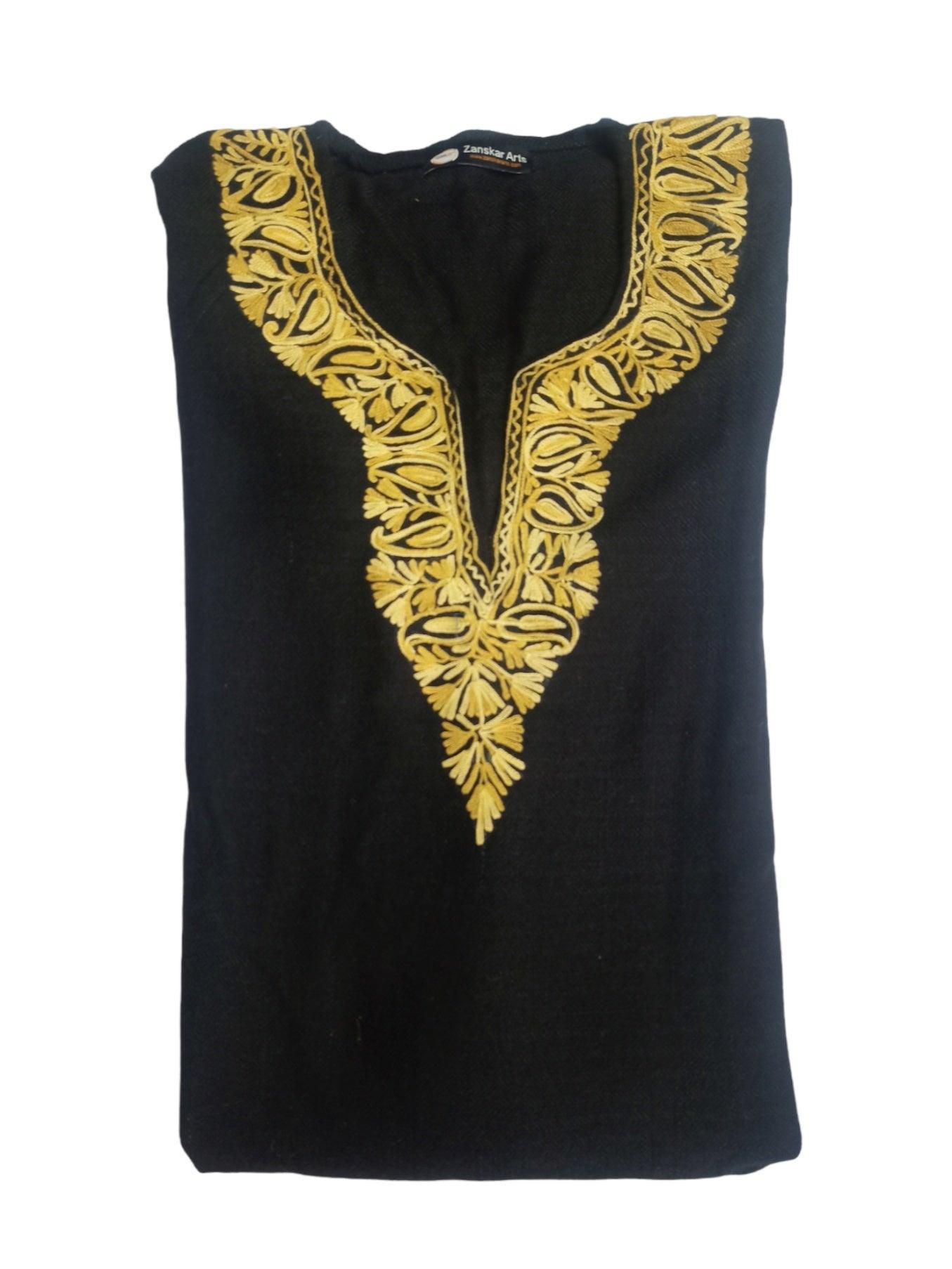 Women Yak Wool Faran | XL Black | V Neck - ZANSKAR ARTS
