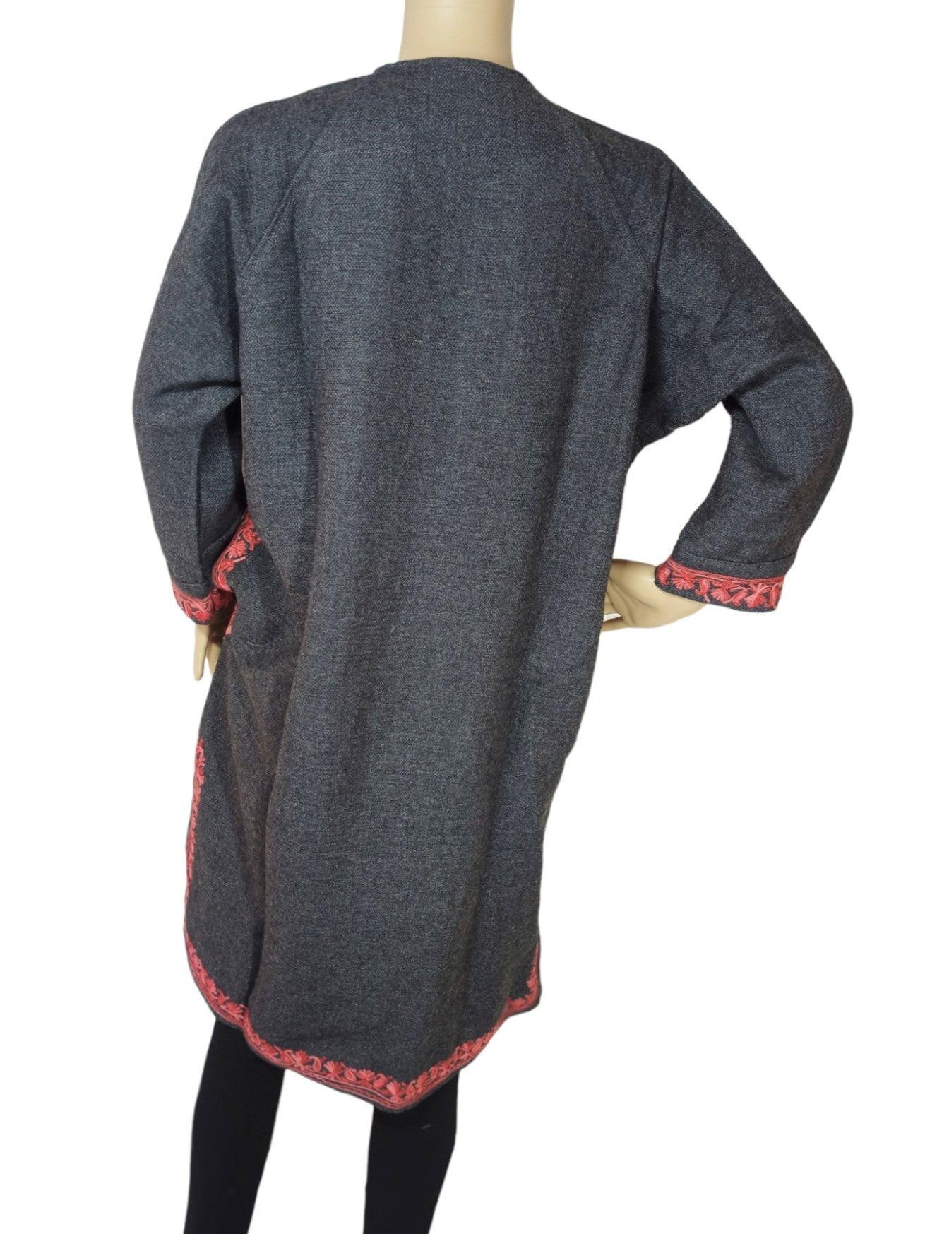 Women Yak Wool Faran | XL Dark Grey | V Neck - ZANSKAR ARTS