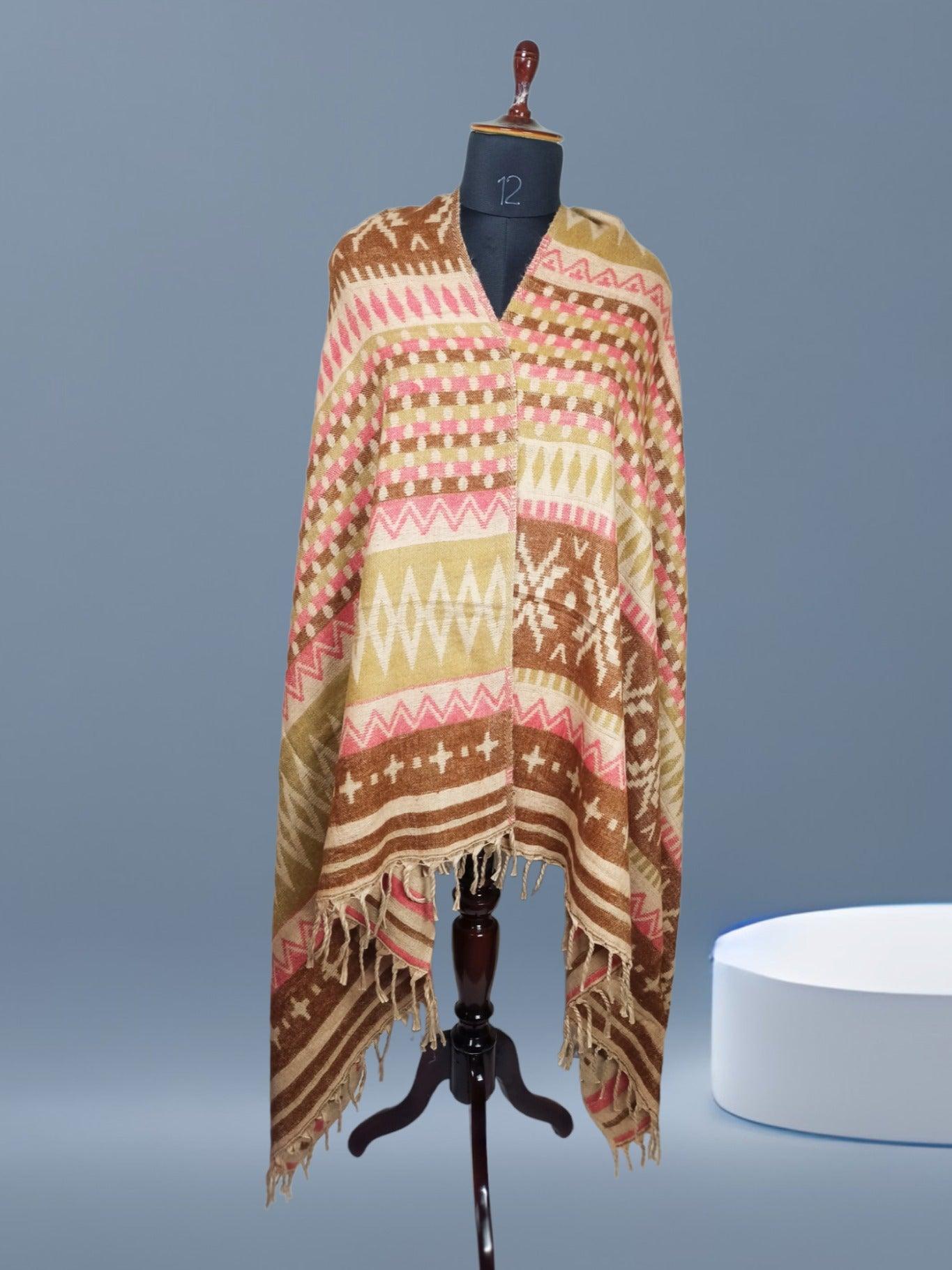 Tibet Yak Wool Shawl | Blanket Size | Multicolour