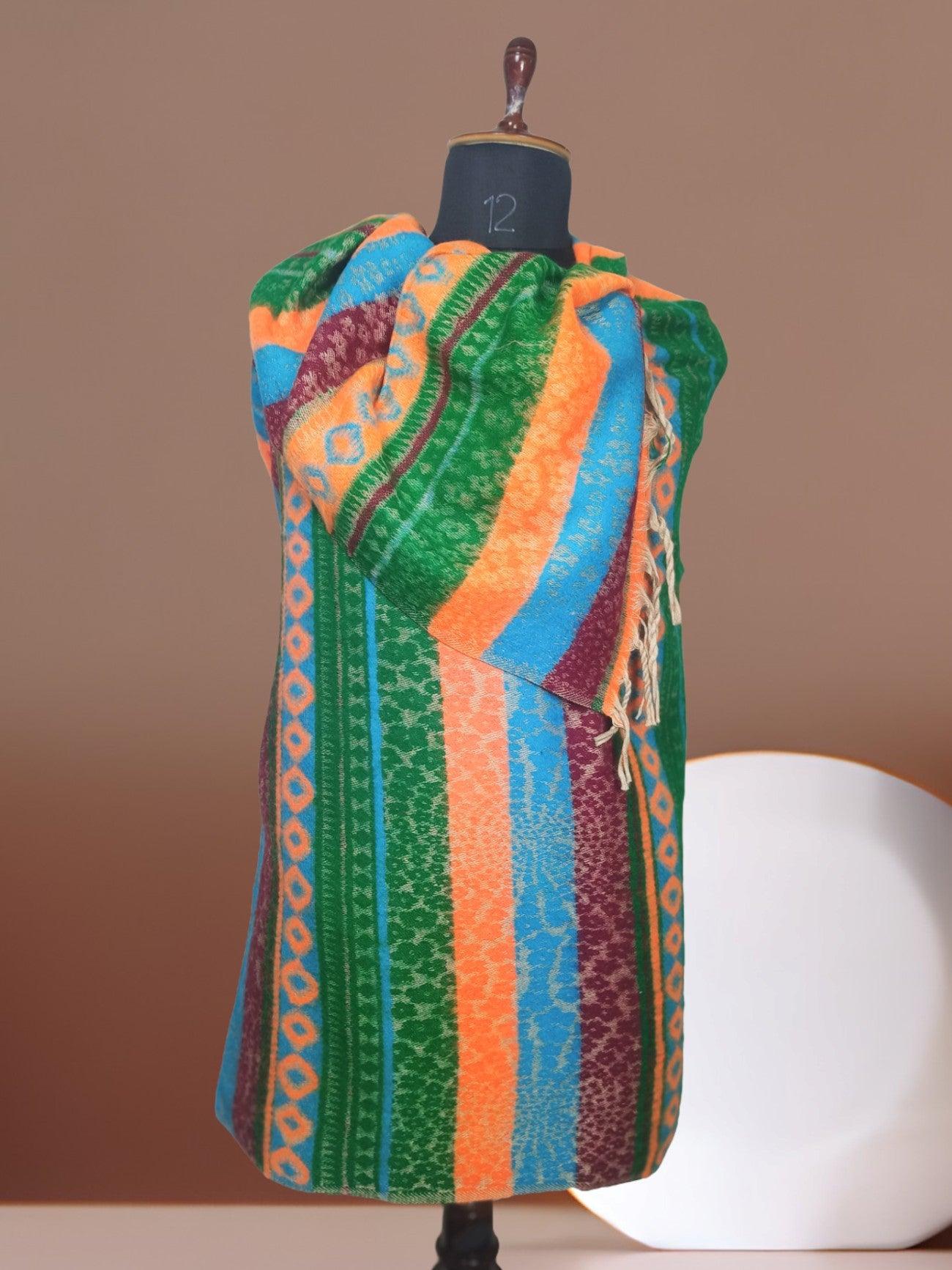 Tibet Yak Wool Shawl | Blanket Size | Multicolour - ZANSKAR ARTS