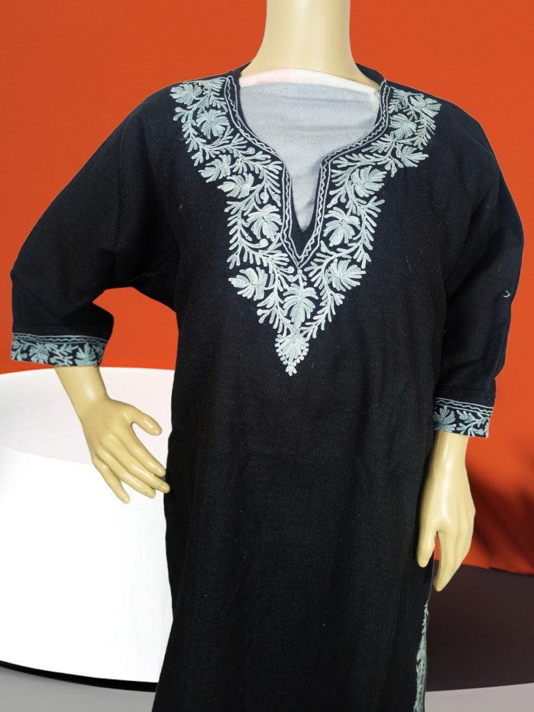 Kids Yak Wool Faran (Pheran) | S Dark Black | V Neck - ZANSKAR ARTS