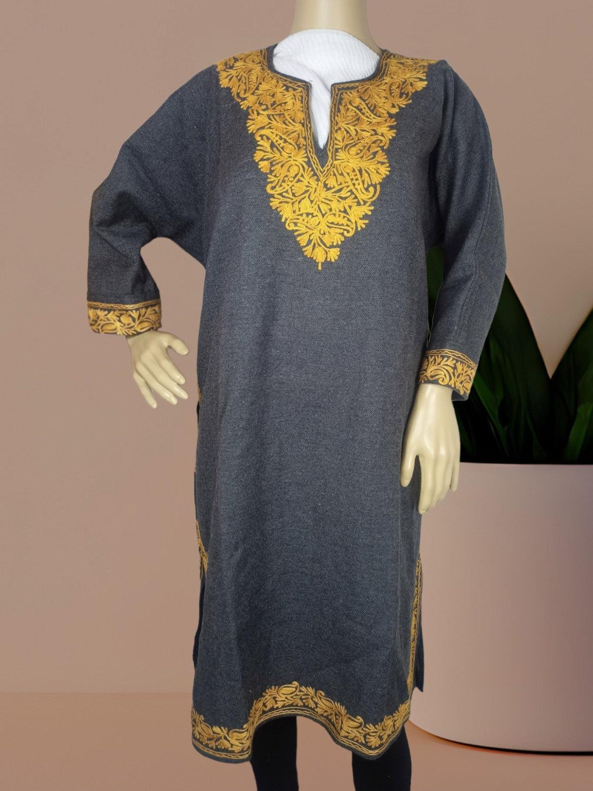 Women Yak Wool Faran | XL Grey | V Neck - ZANSKAR ARTS