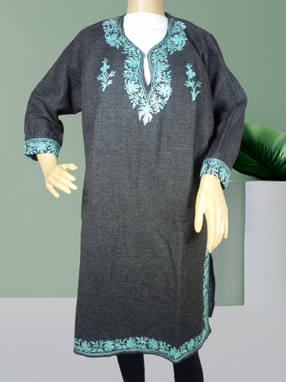 Kids Yak Wool Faran (Pheran) | S Dark Grey | V Neck - ZANSKAR ARTS