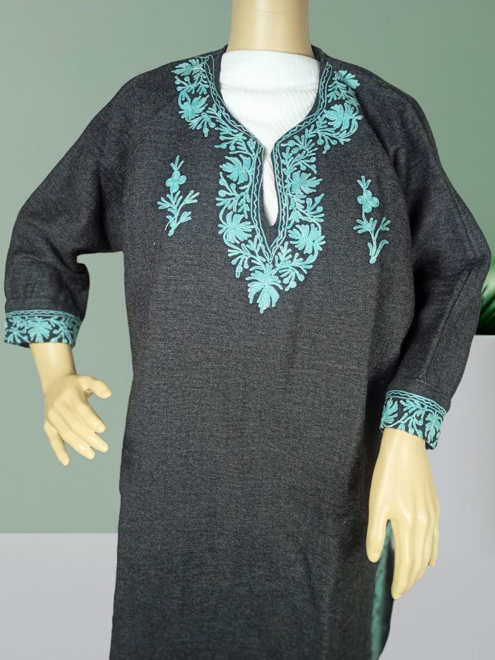 Kids Yak Wool Faran (Pheran) | S Dark Grey | V Neck - ZANSKAR ARTS