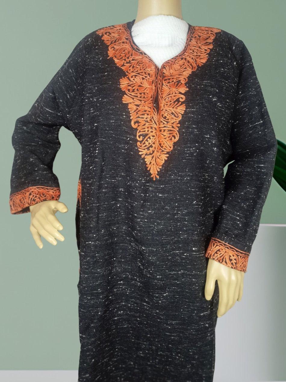 Women Yak Wool Faran | XL Natural Black | V Neck - ZANSKAR ARTS