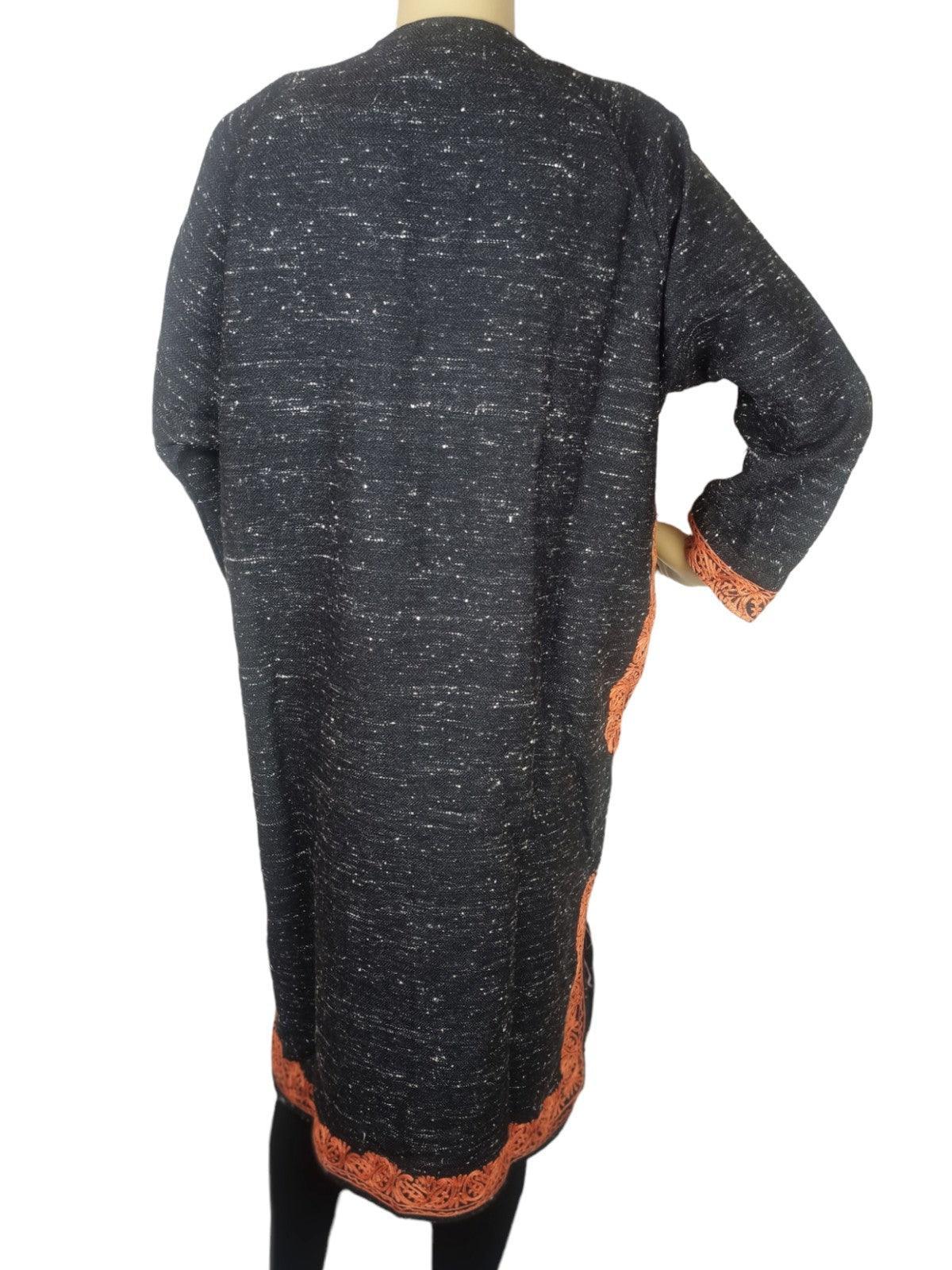 Women Yak Wool Faran | XL Natural Black | V Neck