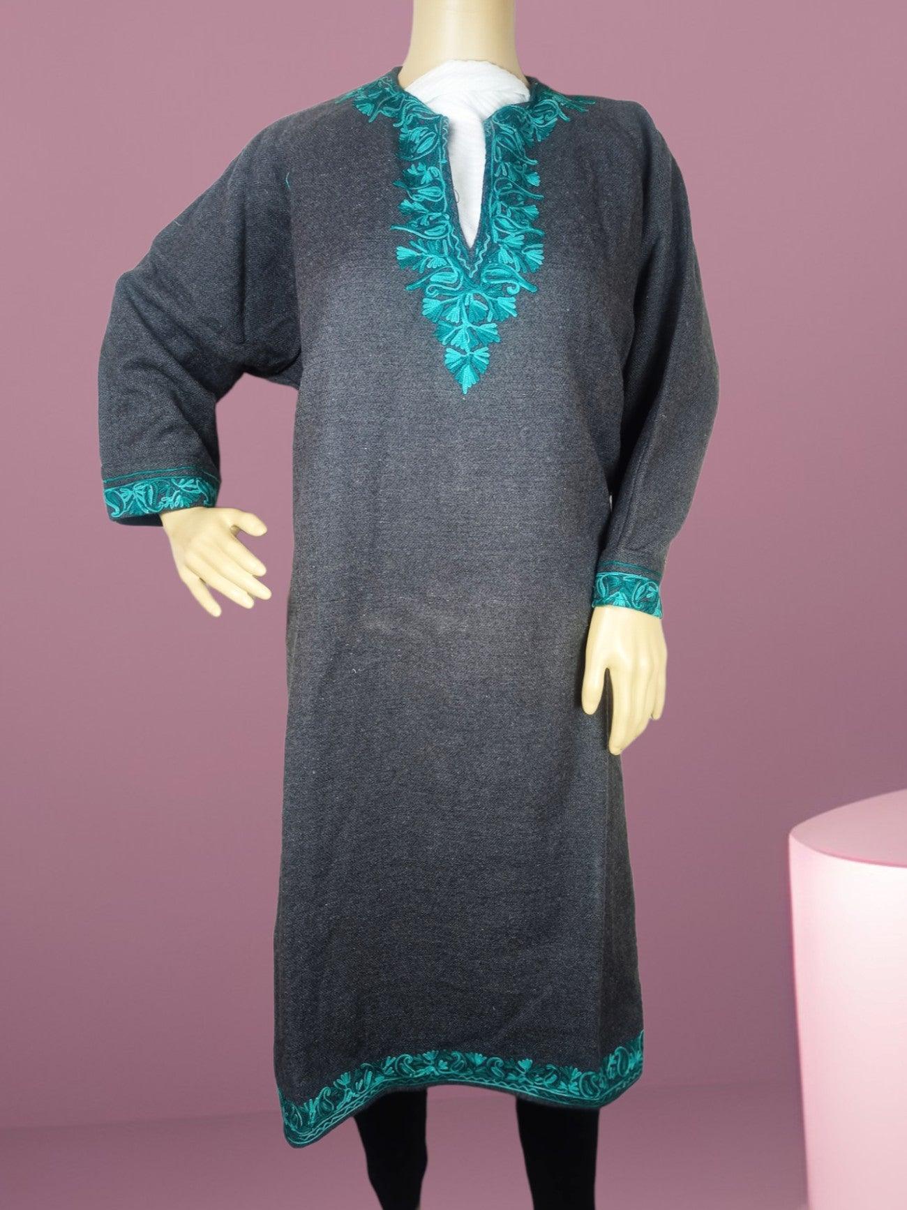 Women Yak Wool Faran | XL Grey | V Neck - ZANSKAR ARTS