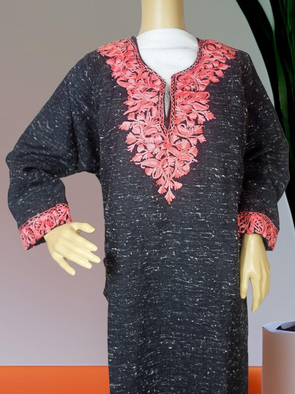 Women Yak Wool Faran | XL Natural Black | V Neck - ZANSKAR ARTS