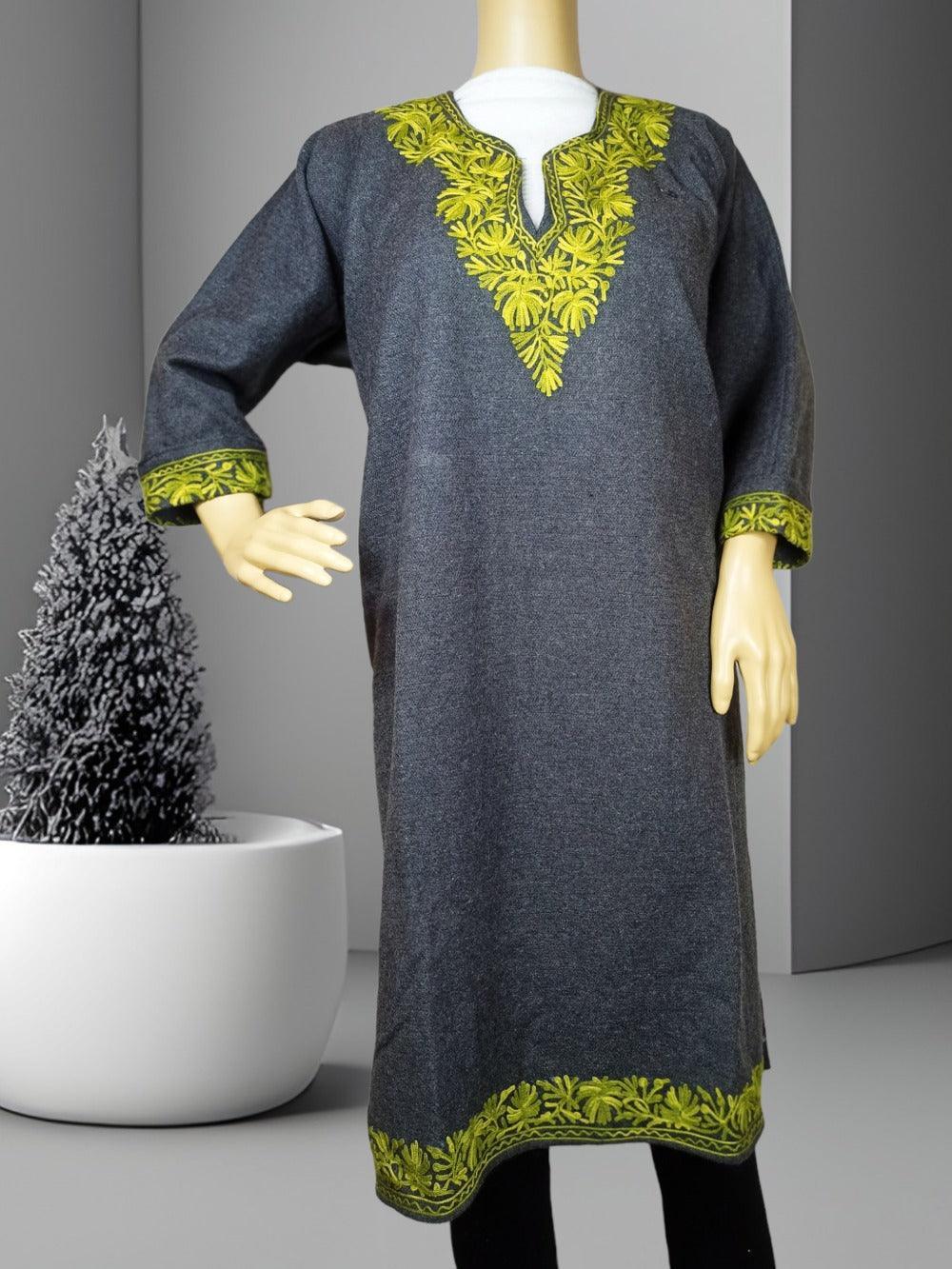 Kids Yak Wool Faran (Pheran) | L Grey | V Neck - ZANSKAR ARTS