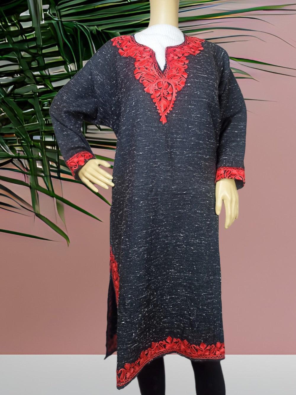 Women Yak Wool Faran | XL Natural Black | V Neck - ZANSKAR ARTS