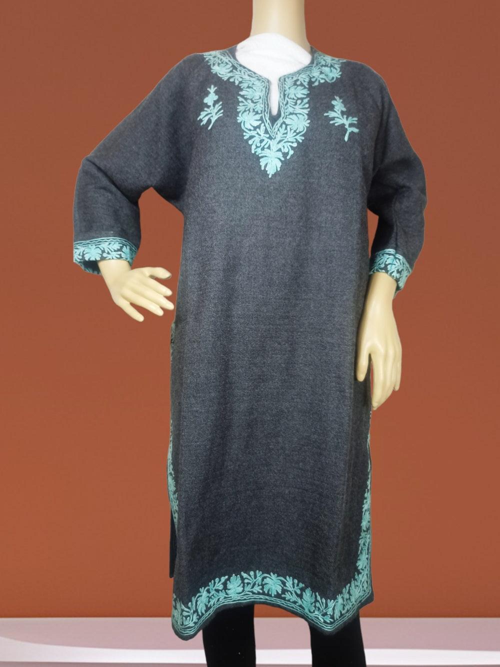 Kids Yak Wool Faran (Pheran) | S Dark Grey | V Neck - ZANSKAR ARTS