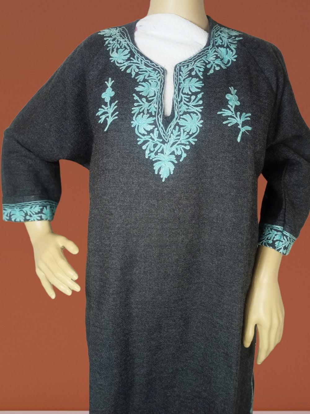 Kids Yak Wool Faran (Pheran) | S Dark Grey | V Neck - ZANSKAR ARTS