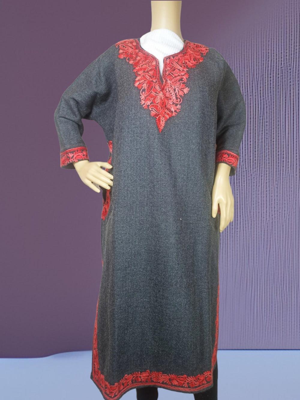 Women Yak Wool Faran | XL Dark Grey | V Neck - ZANSKAR ARTS