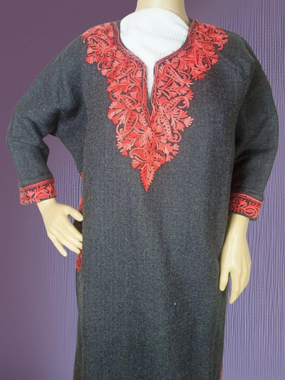 Women Yak Wool Faran | XL Dark Grey | V Neck - ZANSKAR ARTS