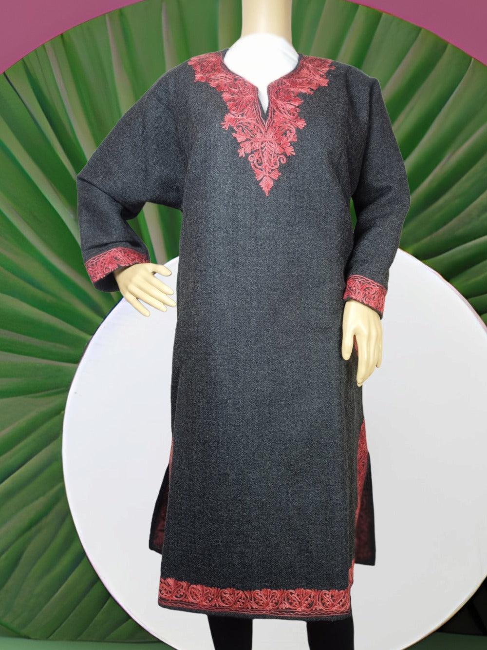 Women Yak Wool Faran | XL Dark Grey | V Neck - ZANSKAR ARTS