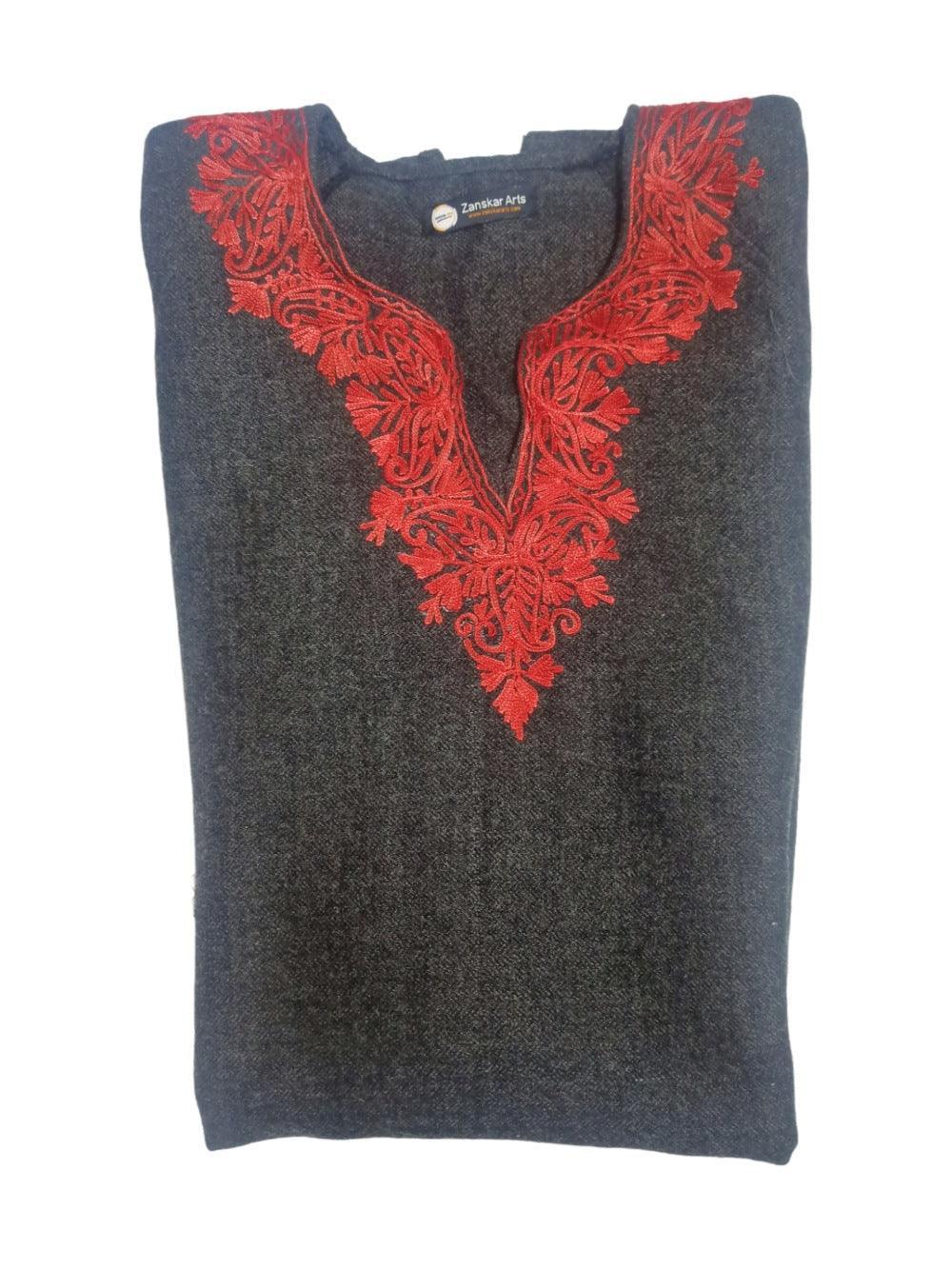 Women Yak Wool Faran | XL Dark Grey | V Neck - ZANSKAR ARTS