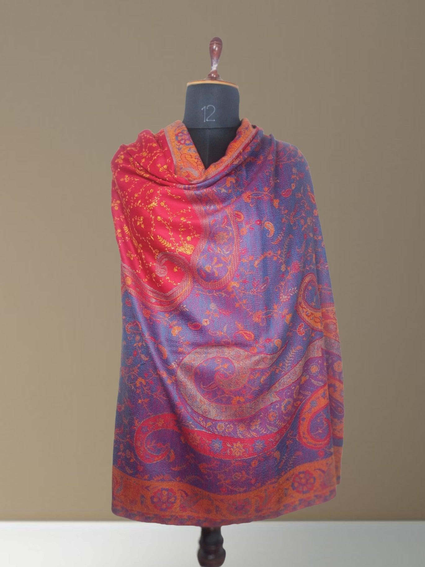 Needle Work Shawl | Woolen Shawl | Multicolour - ZANSKAR ARTS