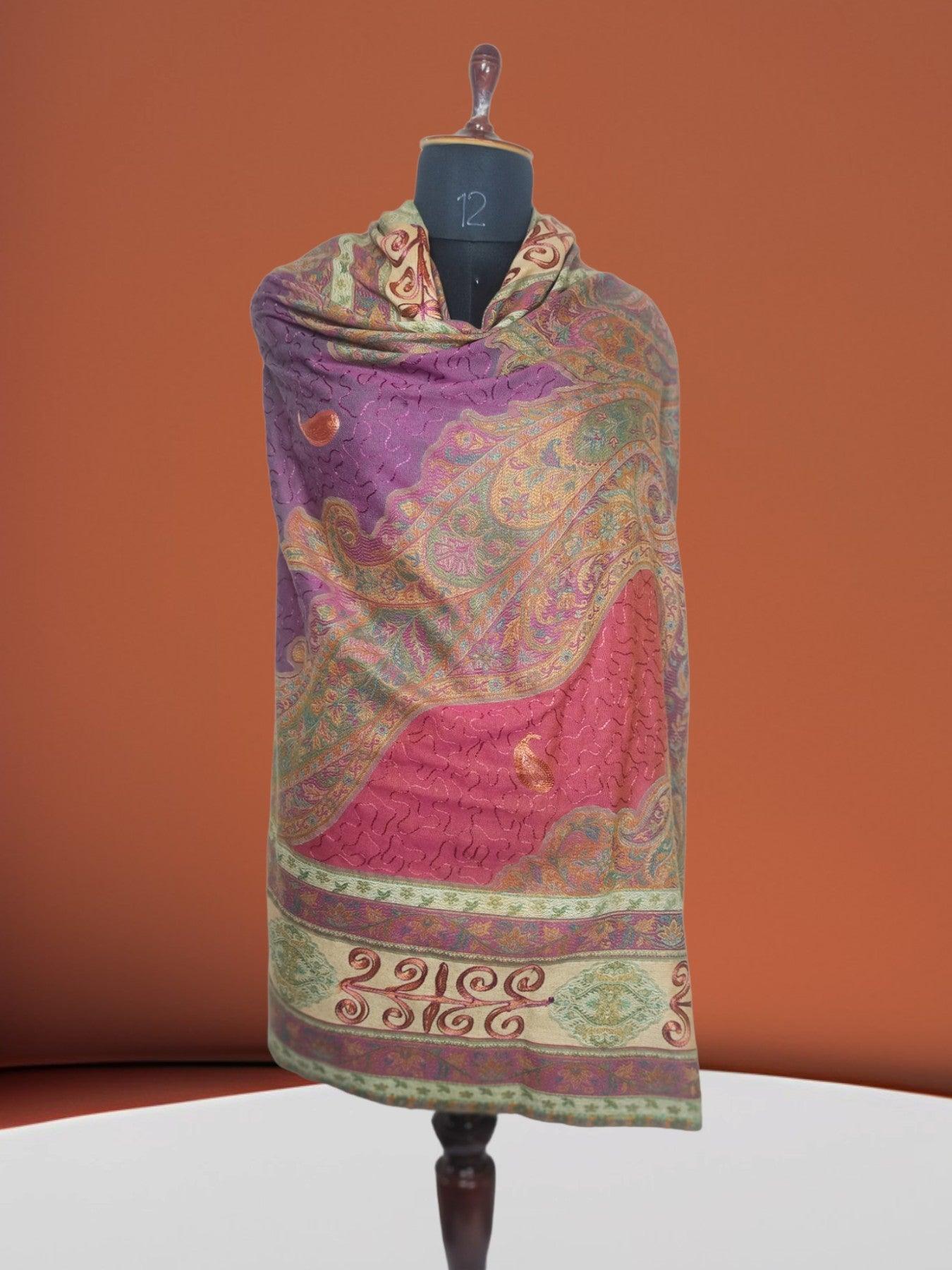 Kashmiri Wool Work Shawl | Multi-Colour | Handwork