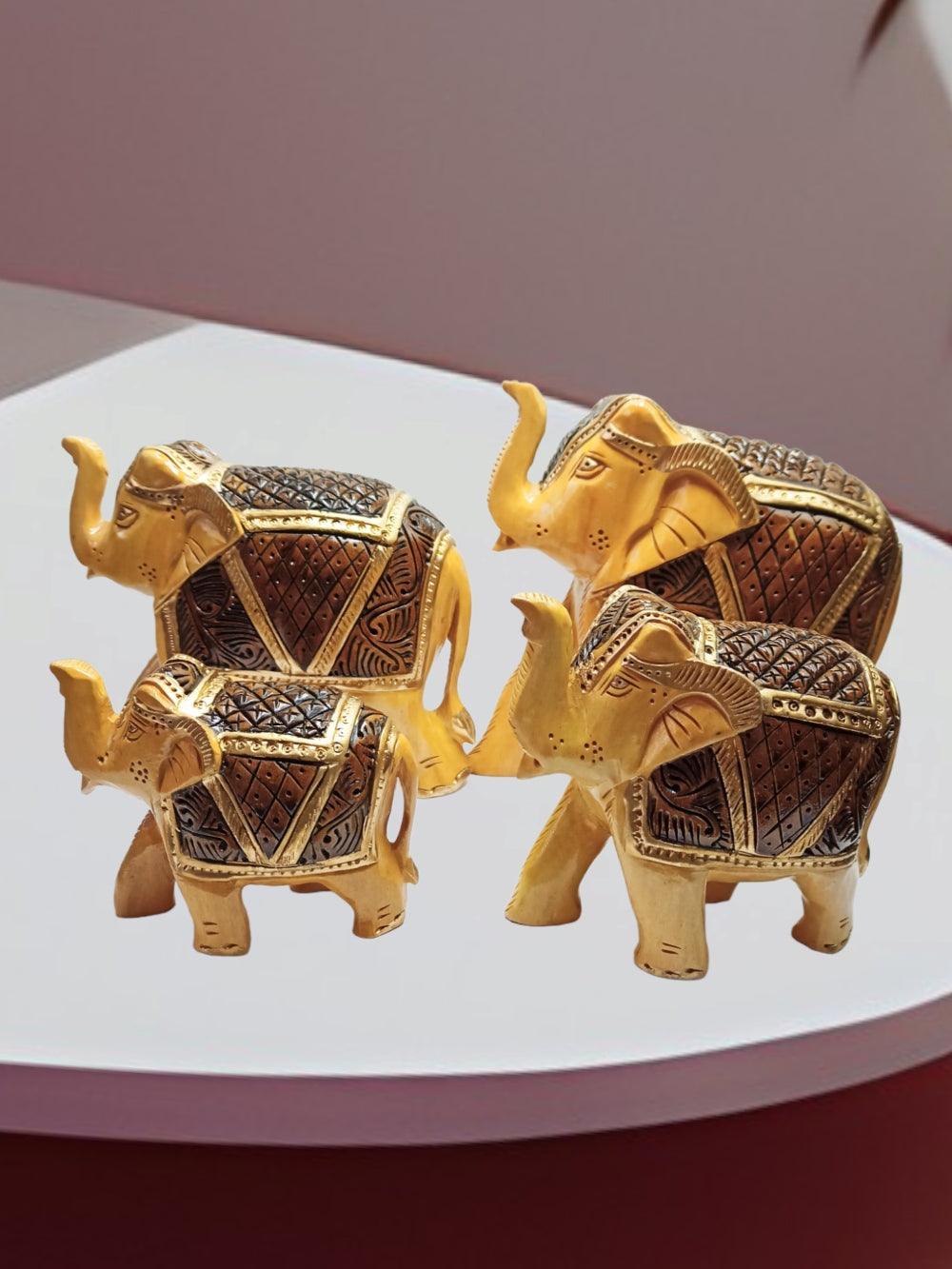 Wooden Elephant | Elephant 4 Piece Set | Handicrafts - ZANSKAR ARTS