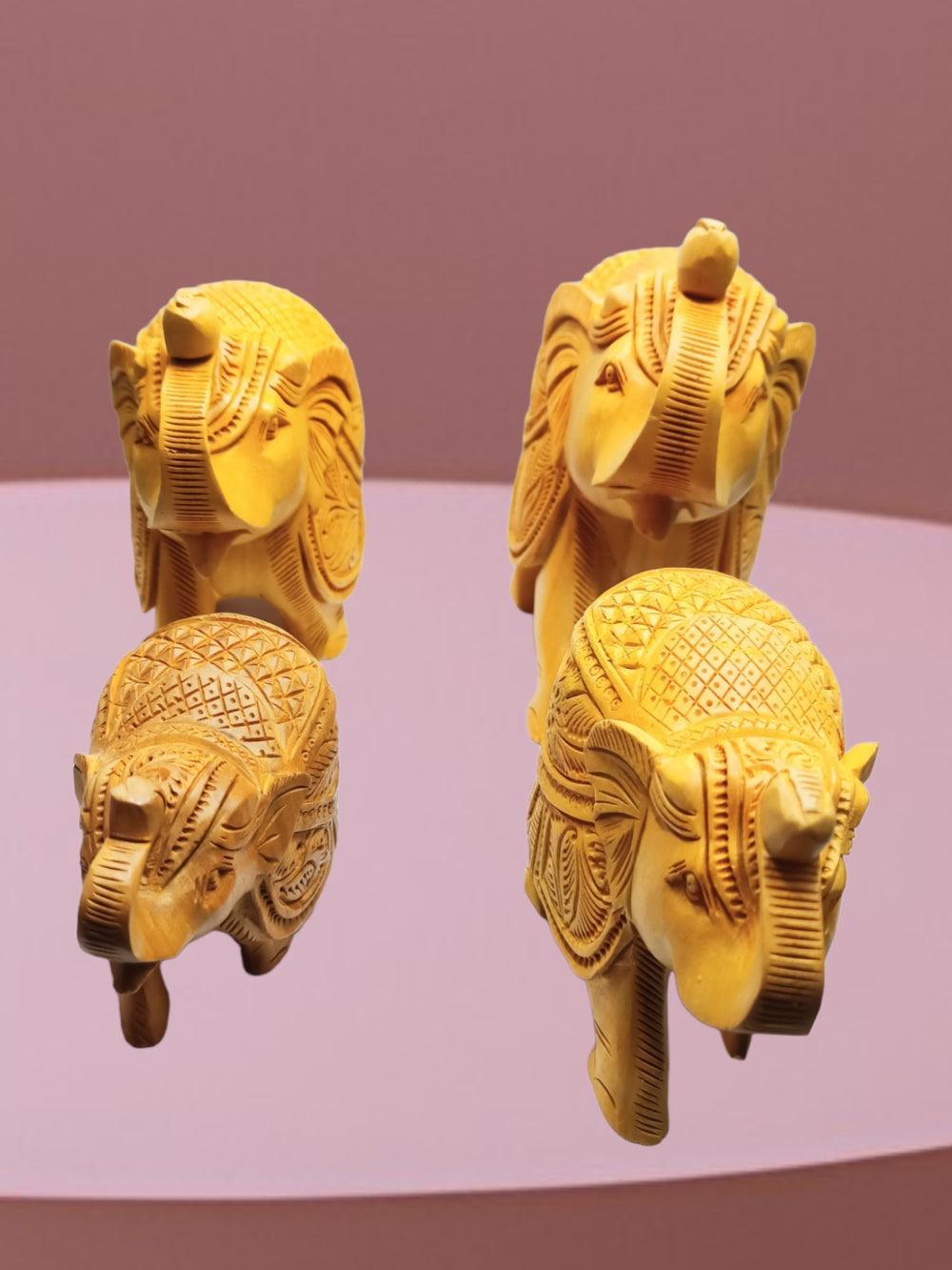 Wooden Elephant | Elephant 4 Piece Set | Handicrafts - ZANSKAR ARTS