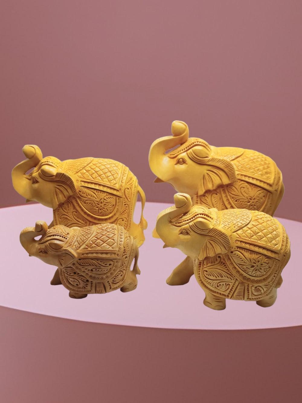 Wooden Elephant | Elephant 4 Piece Set | Handicrafts - ZANSKAR ARTS