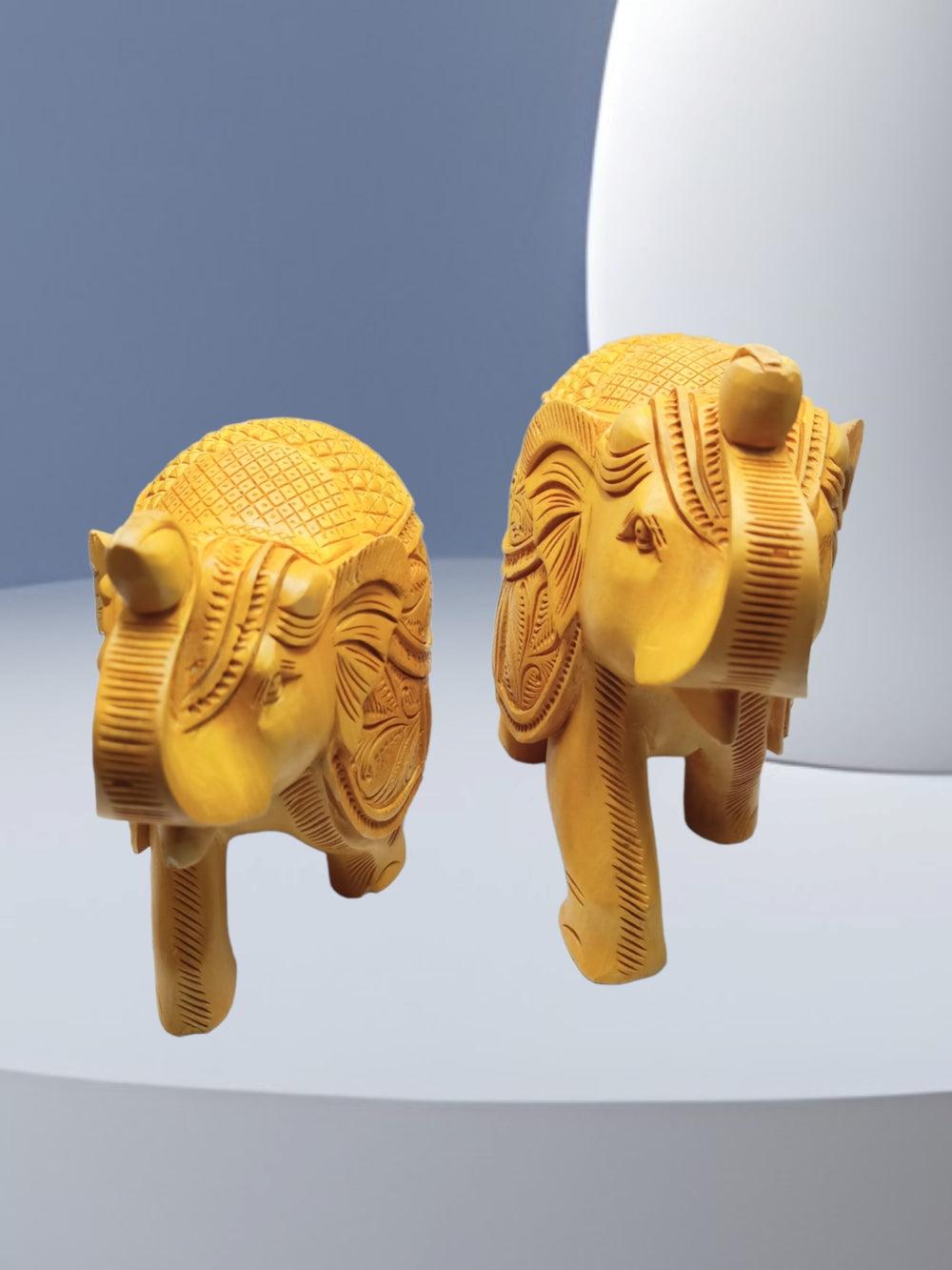 Wooden Elephant | Elephant 2 Piece Set | Handicrafts - ZANSKAR ARTS