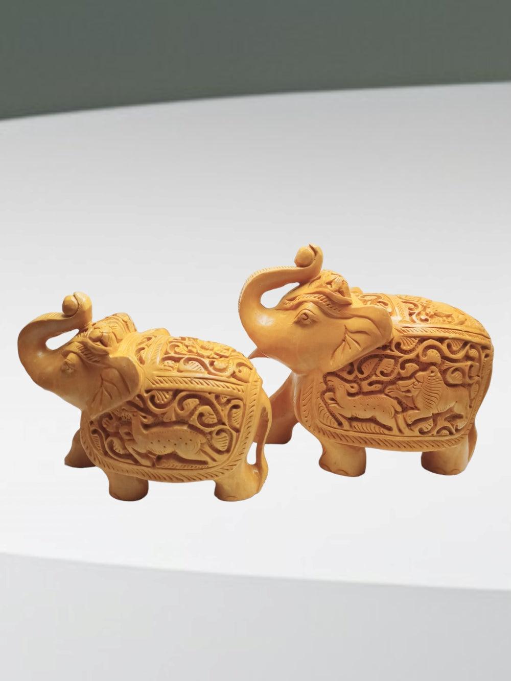 Wooden Elephant | Elephant 2 Piece Set | Handicrafts - ZANSKAR ARTS