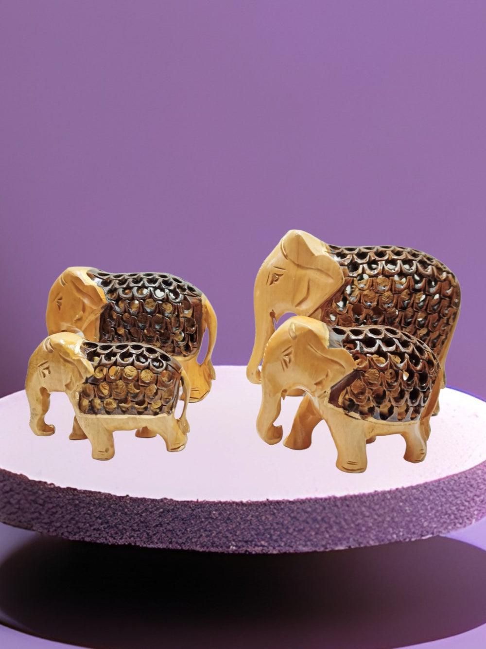 Wooden Elephant | Elephant 4 Piece Set | Handicrafts - ZANSKAR ARTS