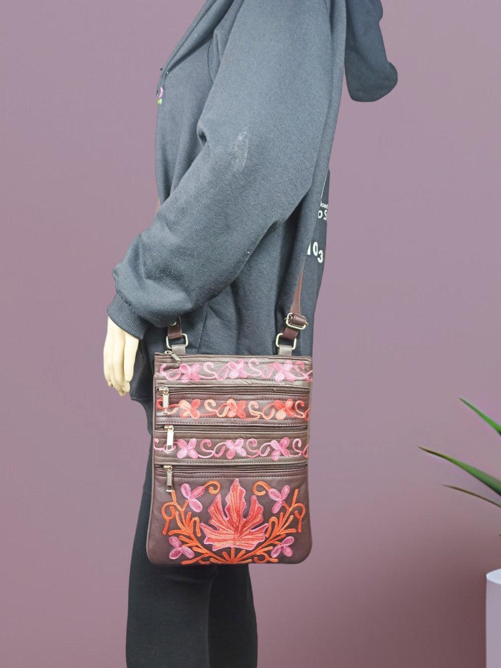 Kashmiri Embroided Sling Bag | Plain 5 Zipper | Sling Bag For Girls
