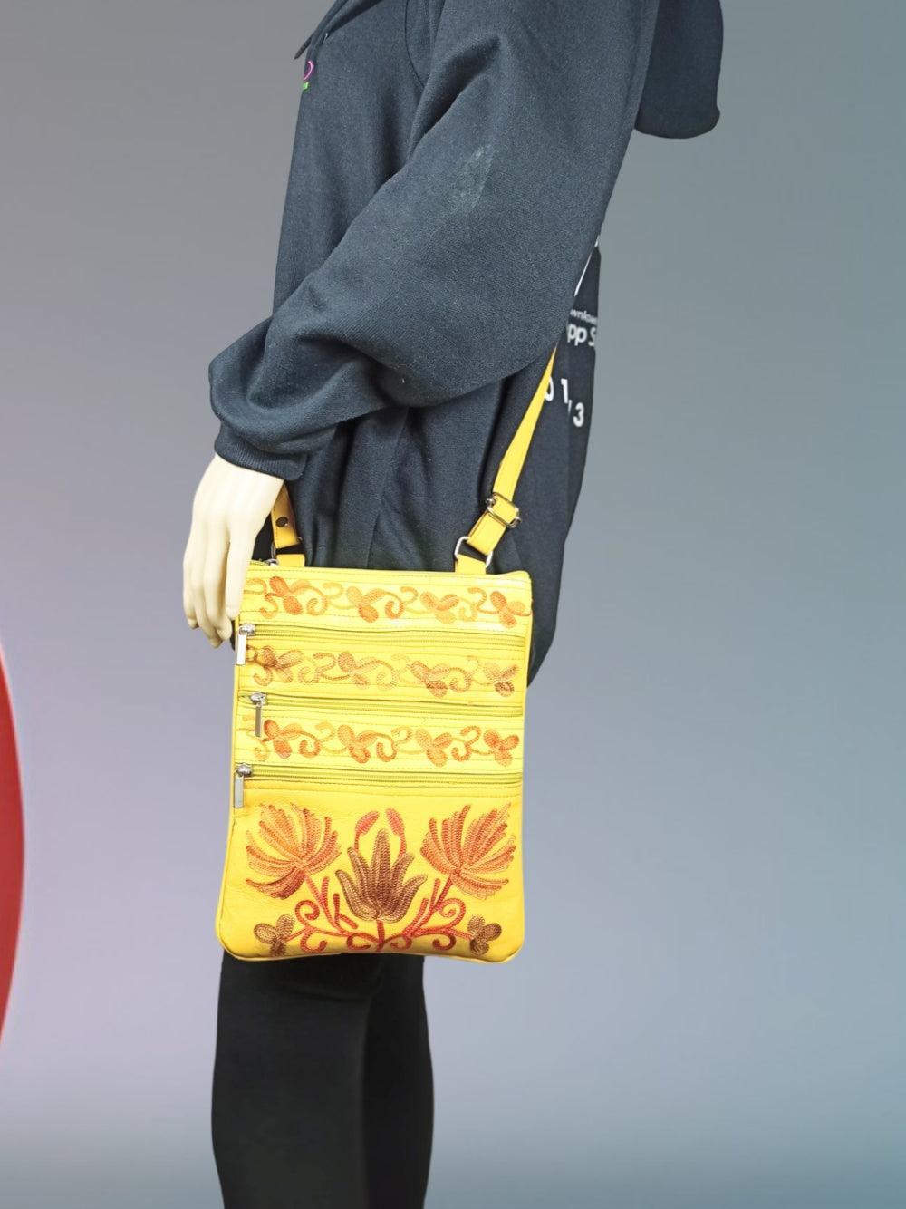 Kashmiri Embroided Sling Bag | Plain 5 Zipper | Sling Bag For Girls