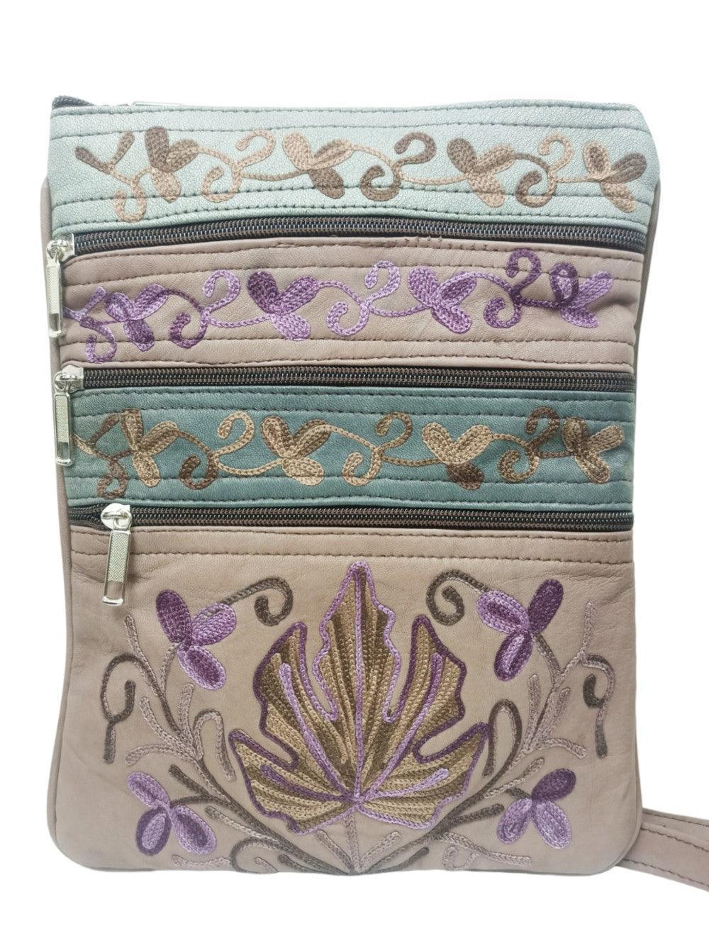 Kashmiri Embroided Sling Bag | Plain 5 Zipper | Sling Bag For Girls