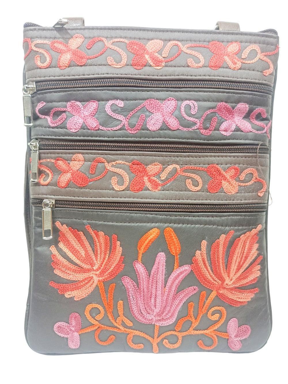 Kashmiri Embroided Sling Bag | Plain 5 Zipper | Sling Bag For Girls