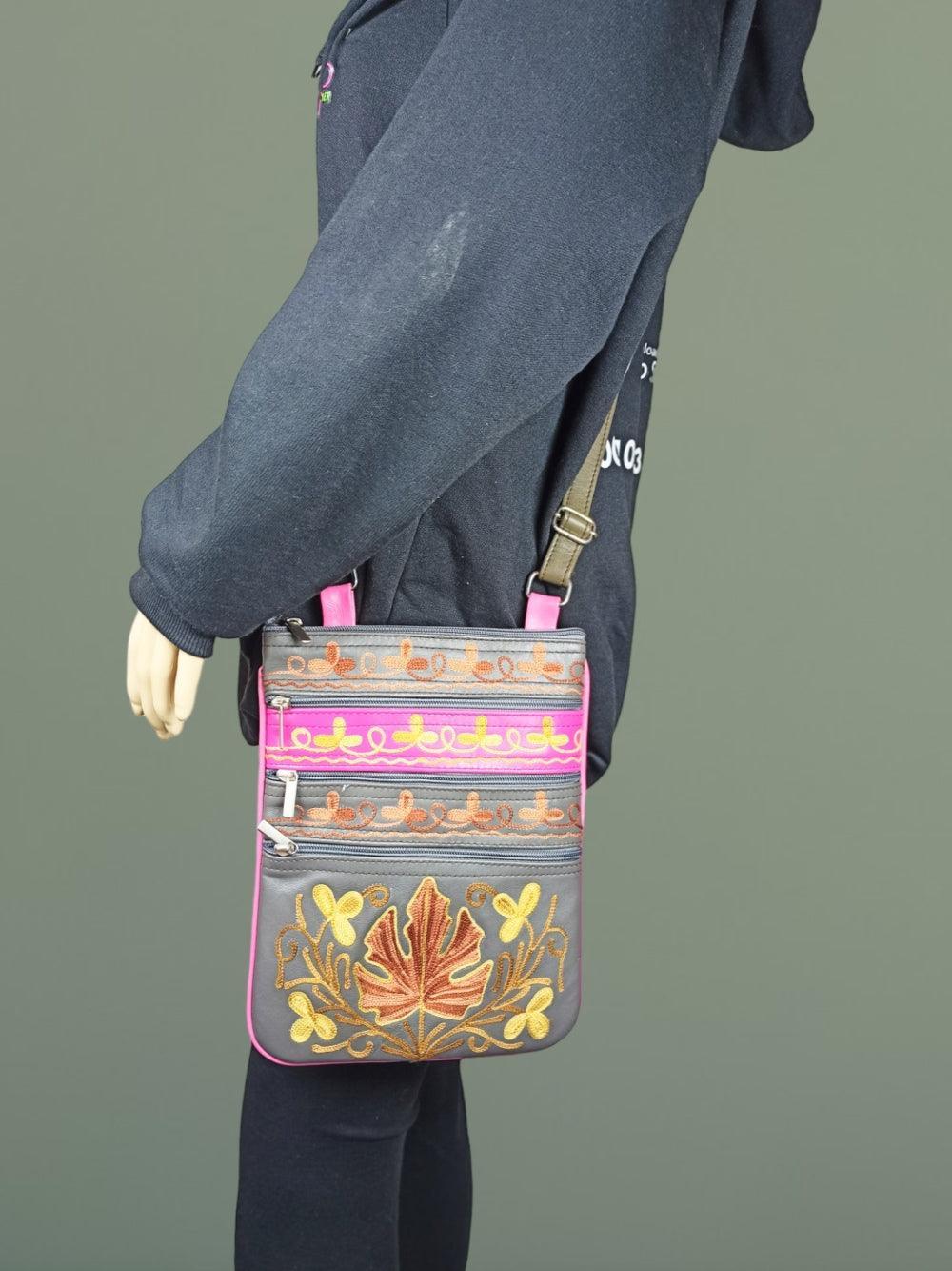 Kashmiri Embroided Sling Bag | Plain 5 Zipper | Sling Bag For Girls