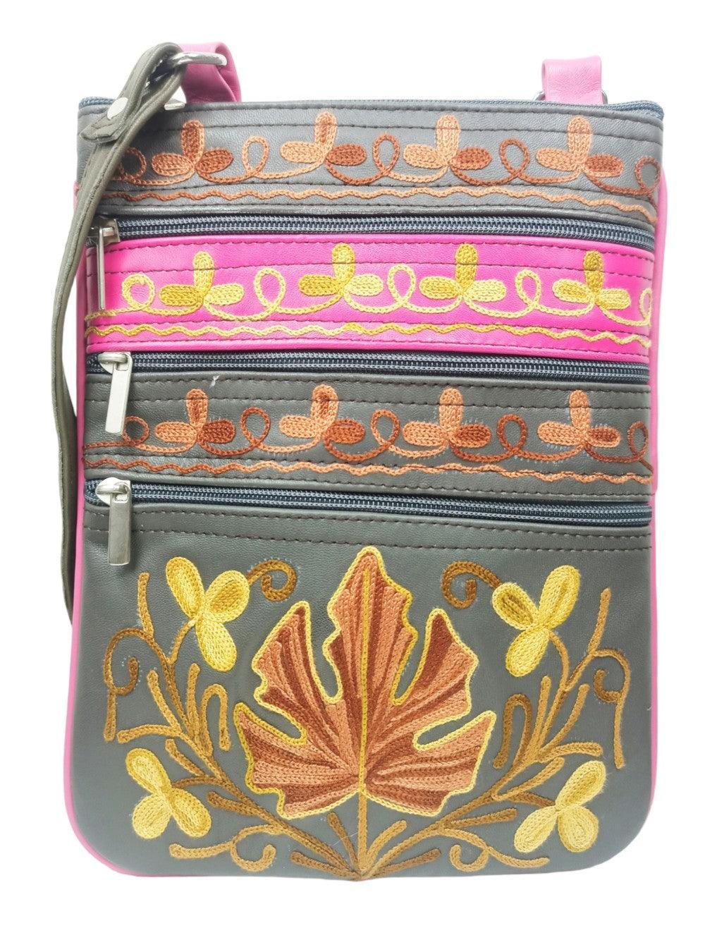 Kashmiri Embroided Sling Bag | Plain 5 Zipper | Sling Bag For Girls