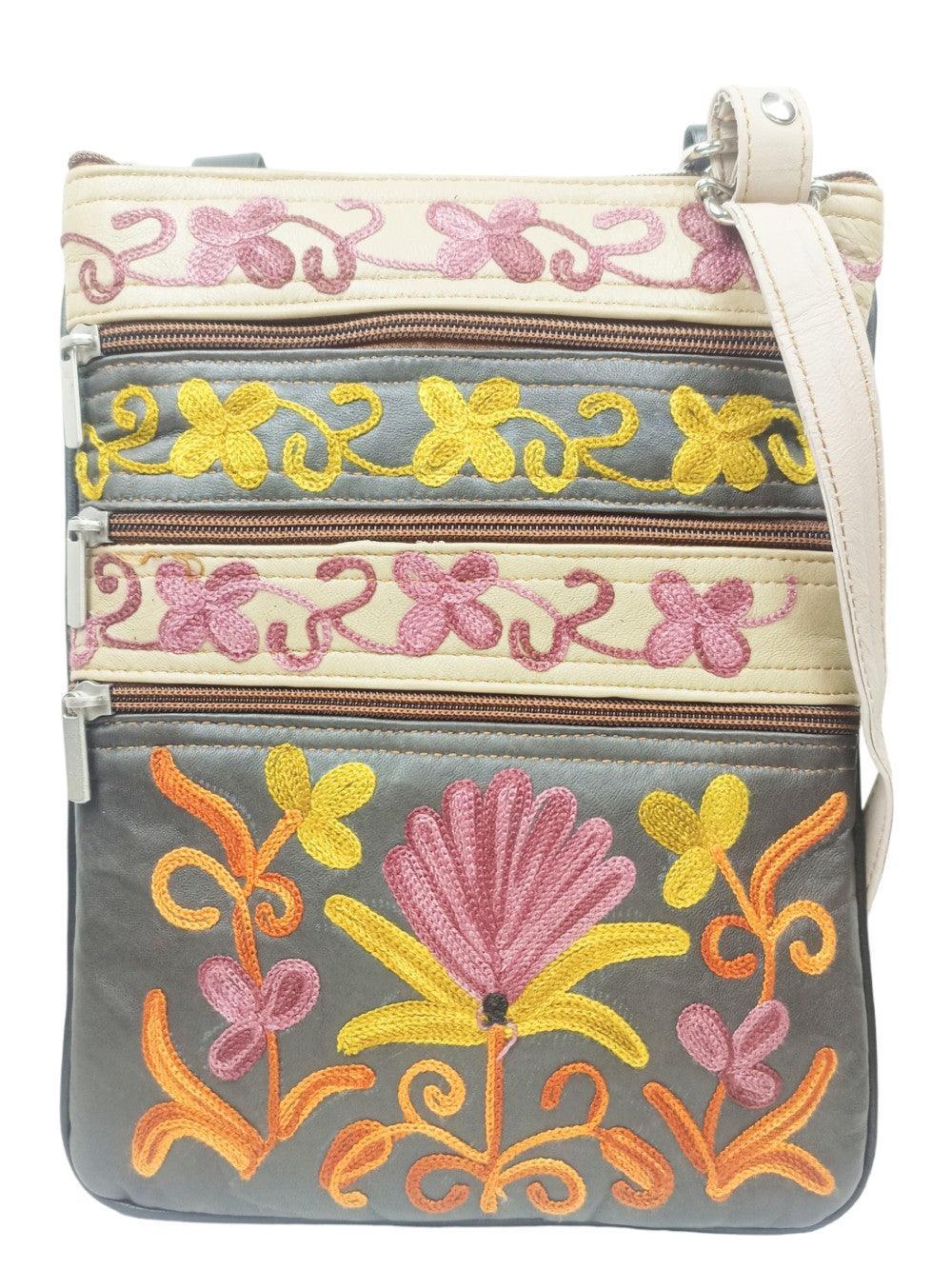 Kashmiri Embroided Sling Bag | Plain 5 Zipper | Sling Bag For Girls
