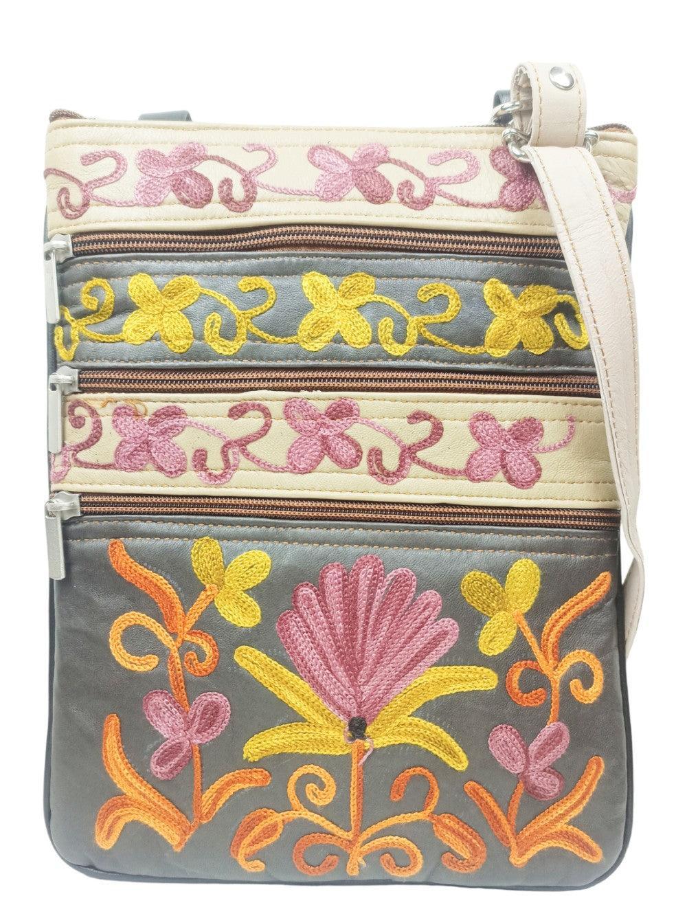 Kashmiri Embroided Sling Bag | Plain 5 Zipper | Sling Bag For Girls - ZANSKAR ARTS