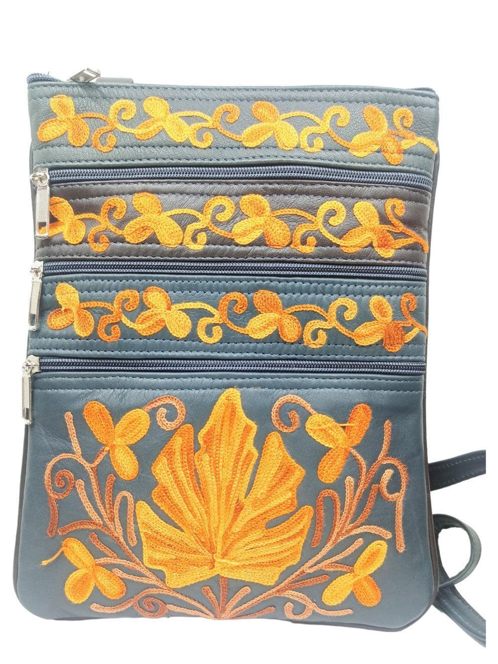 Kashmiri Embroided Sling Bag | Plain 5 Zipper | Sling Bag For Girls