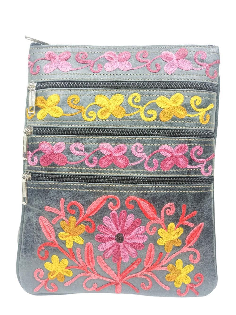 Kashmiri Embroided Sling Bag | Plain 5 Zipper | Sling Bag For Girls