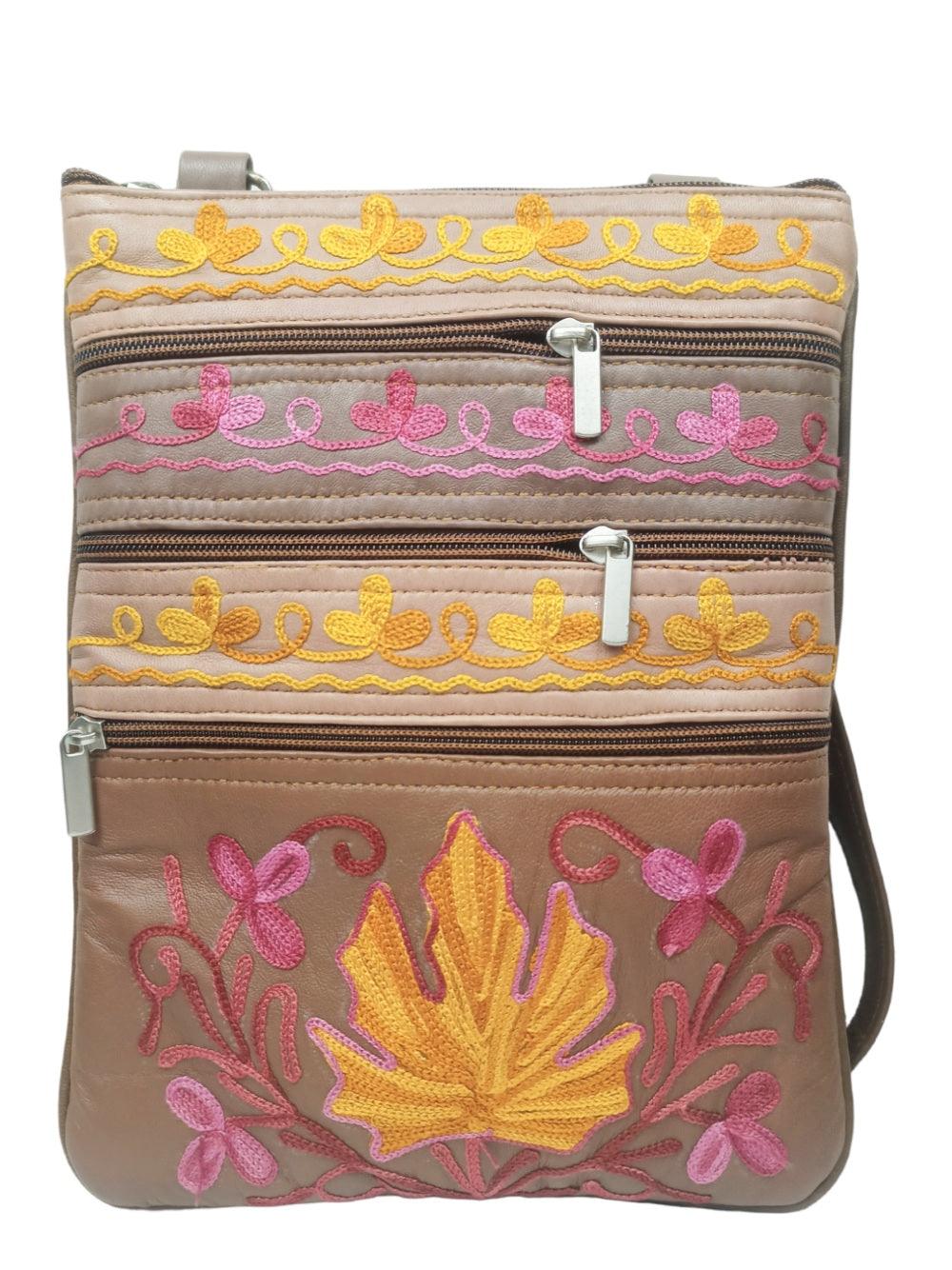 Kashmiri Embroided Sling Bag | Plain 5 Zipper | Sling Bag For Girls