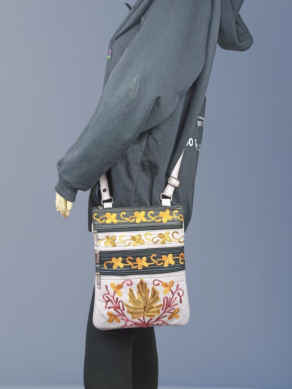 Kashmiri Embroided Sling Bag | Plain 5 Zipper | Sling Bag For Girls - ZANSKAR ARTS