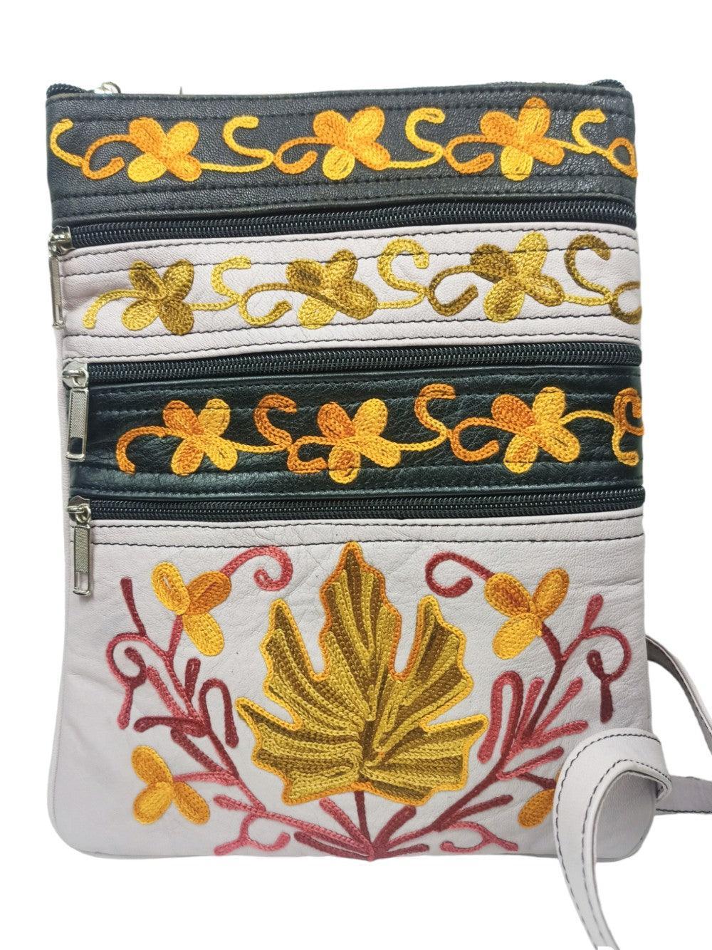 Kashmiri Embroided Sling Bag | Plain 5 Zipper | Sling Bag For Girls - ZANSKAR ARTS