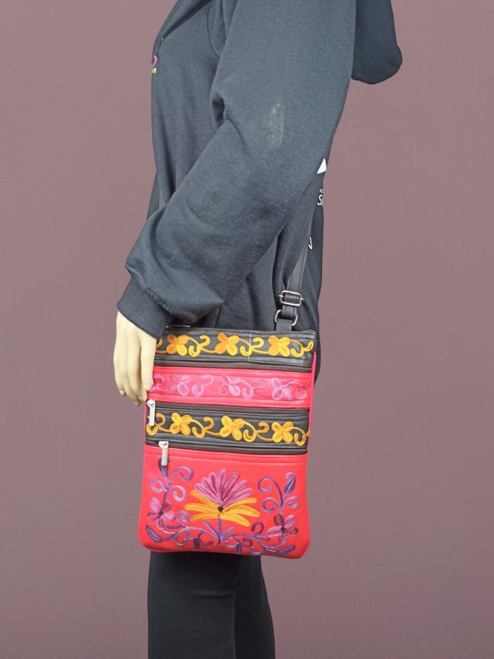 Kashmiri Embroided Sling Bag | Plain 5 Zipper | Sling Bag For Girls - ZANSKAR ARTS