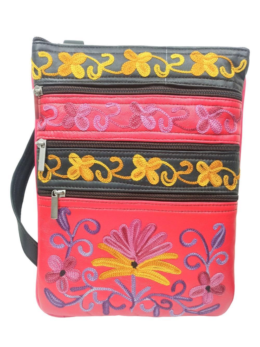 Kashmiri Embroided Sling Bag | Plain 5 Zipper | Sling Bag For Girls - ZANSKAR ARTS