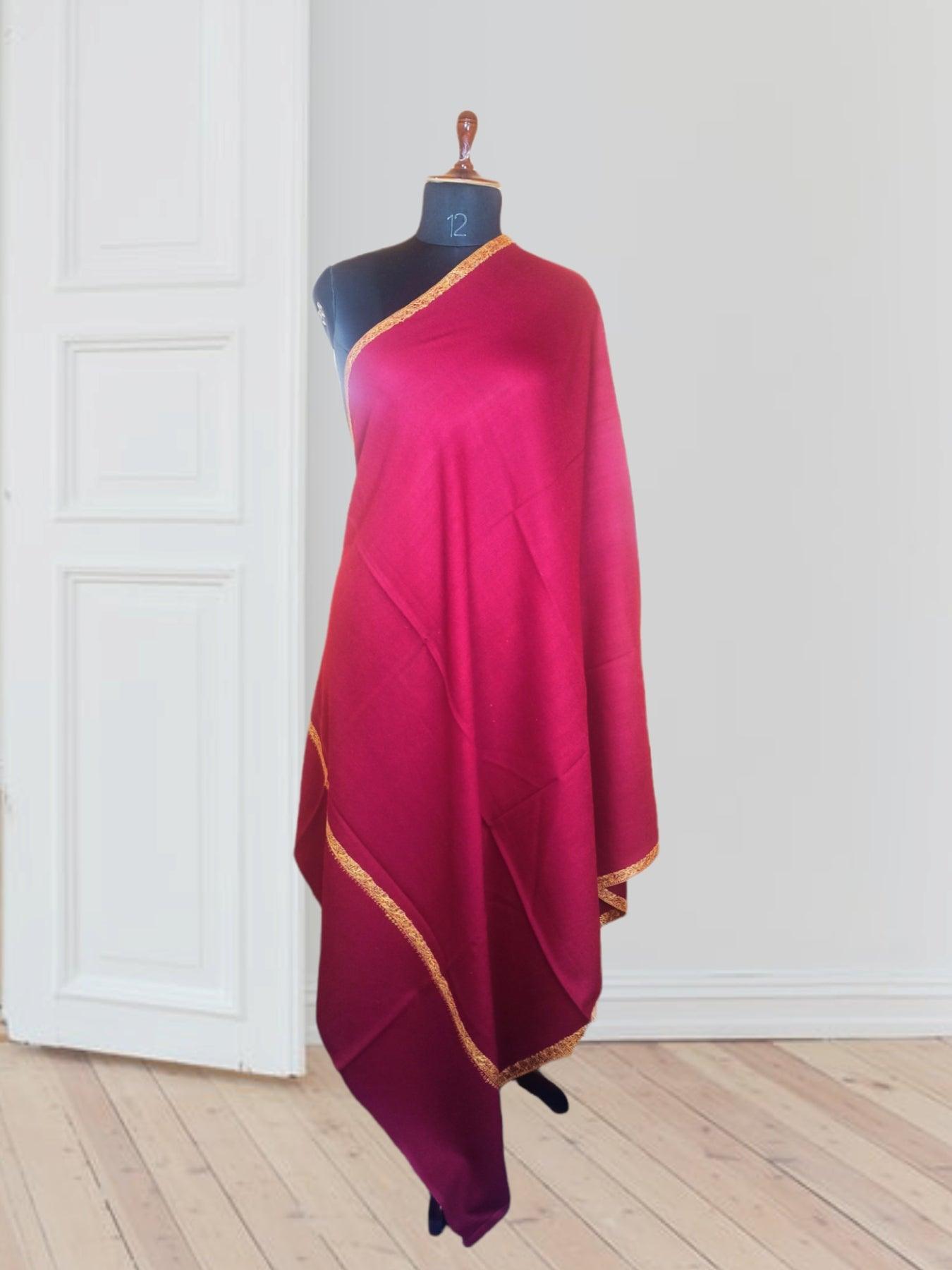 Fine Wool Shawl | Needle Work Shawl | Maroon - ZANSKAR ARTS