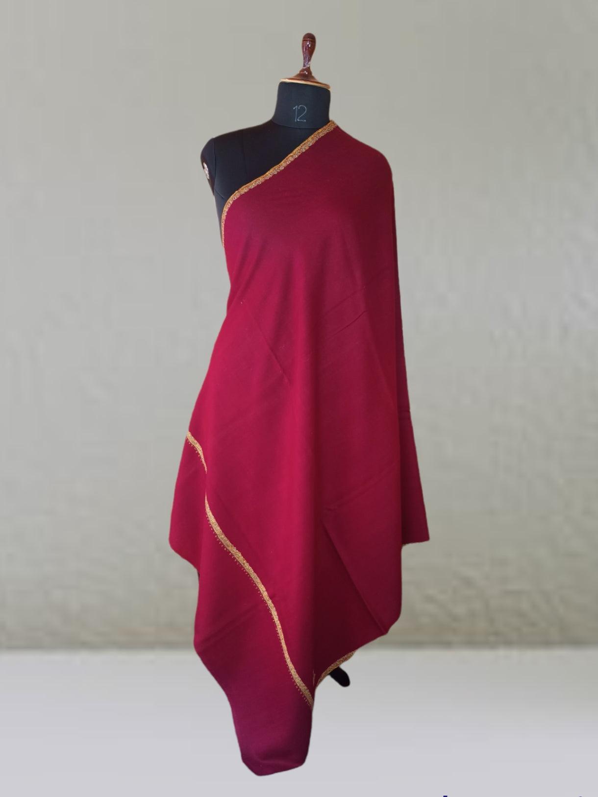 Fine Wool Shawl | Needle Work Shawl | Maroon - ZANSKAR ARTS