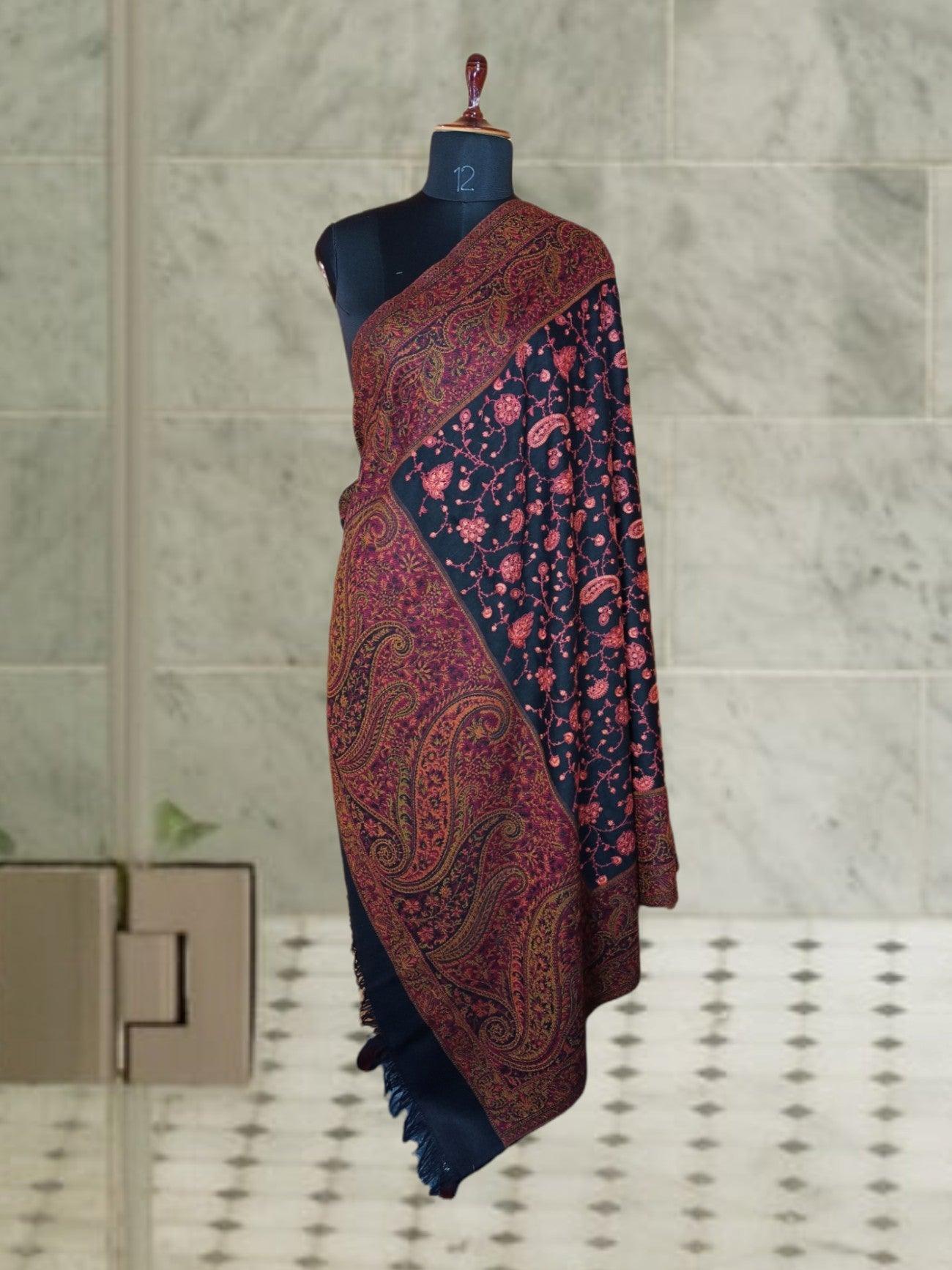Needle Work Shawl | Woolen Shawl | Multicolor - ZANSKAR ARTS