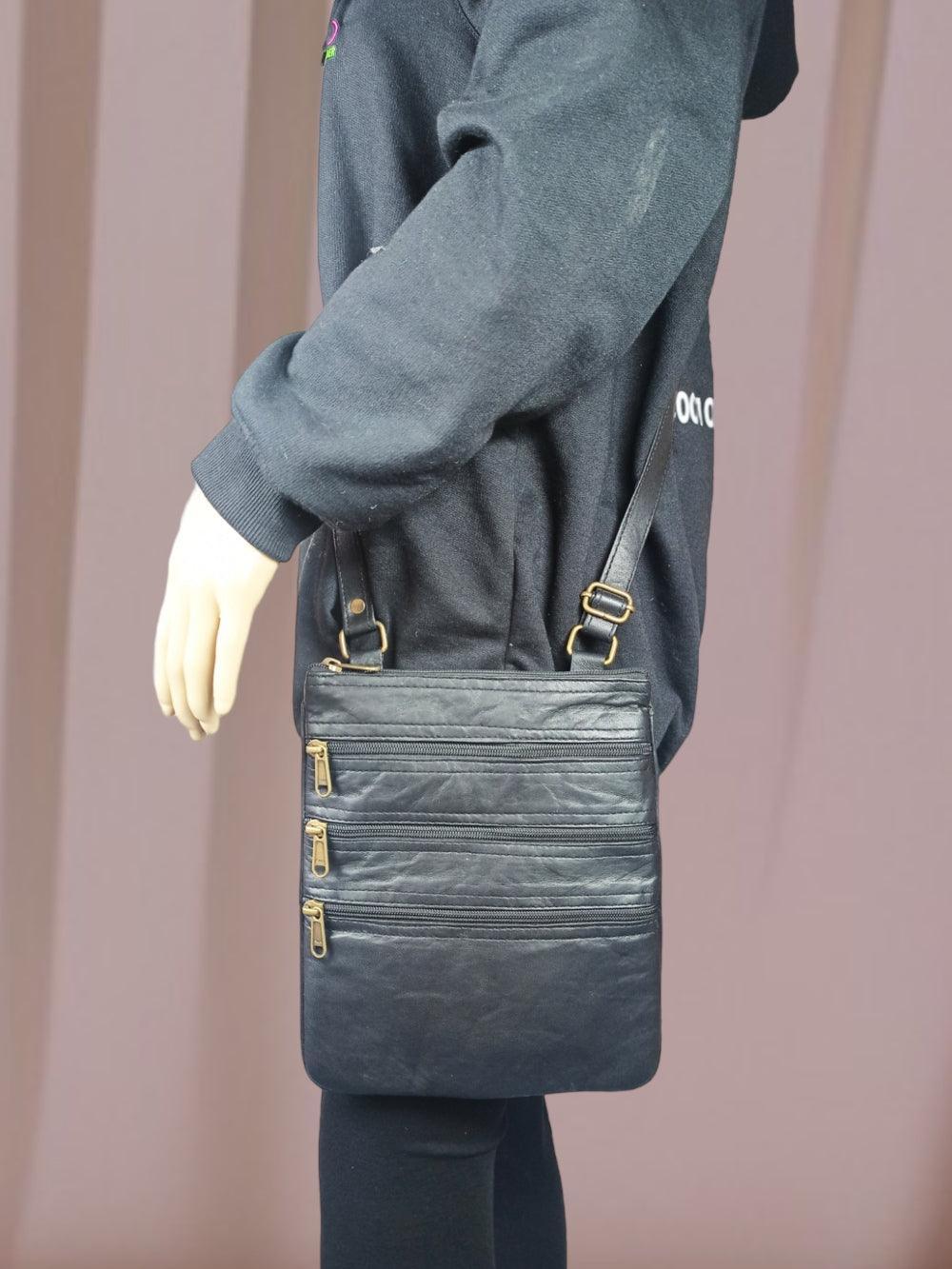 Plain Leather Sling Bag | Plain 5 Zipper | Sling Bag For Girls