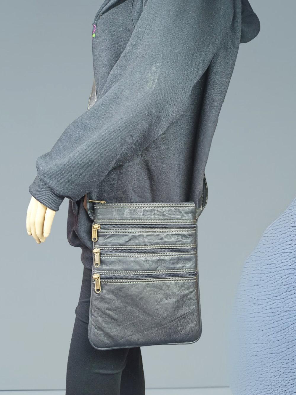 Plain Leather Sling Bag | Plain 5 Zipper | Sling Bag For Girls