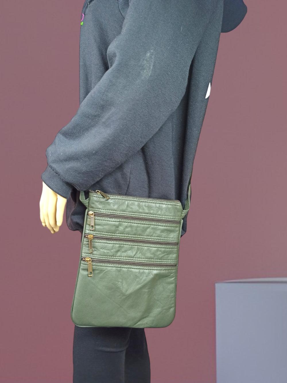 Plain Leather Sling Bag | Plain 5 Zipper | Sling Bag For Girls