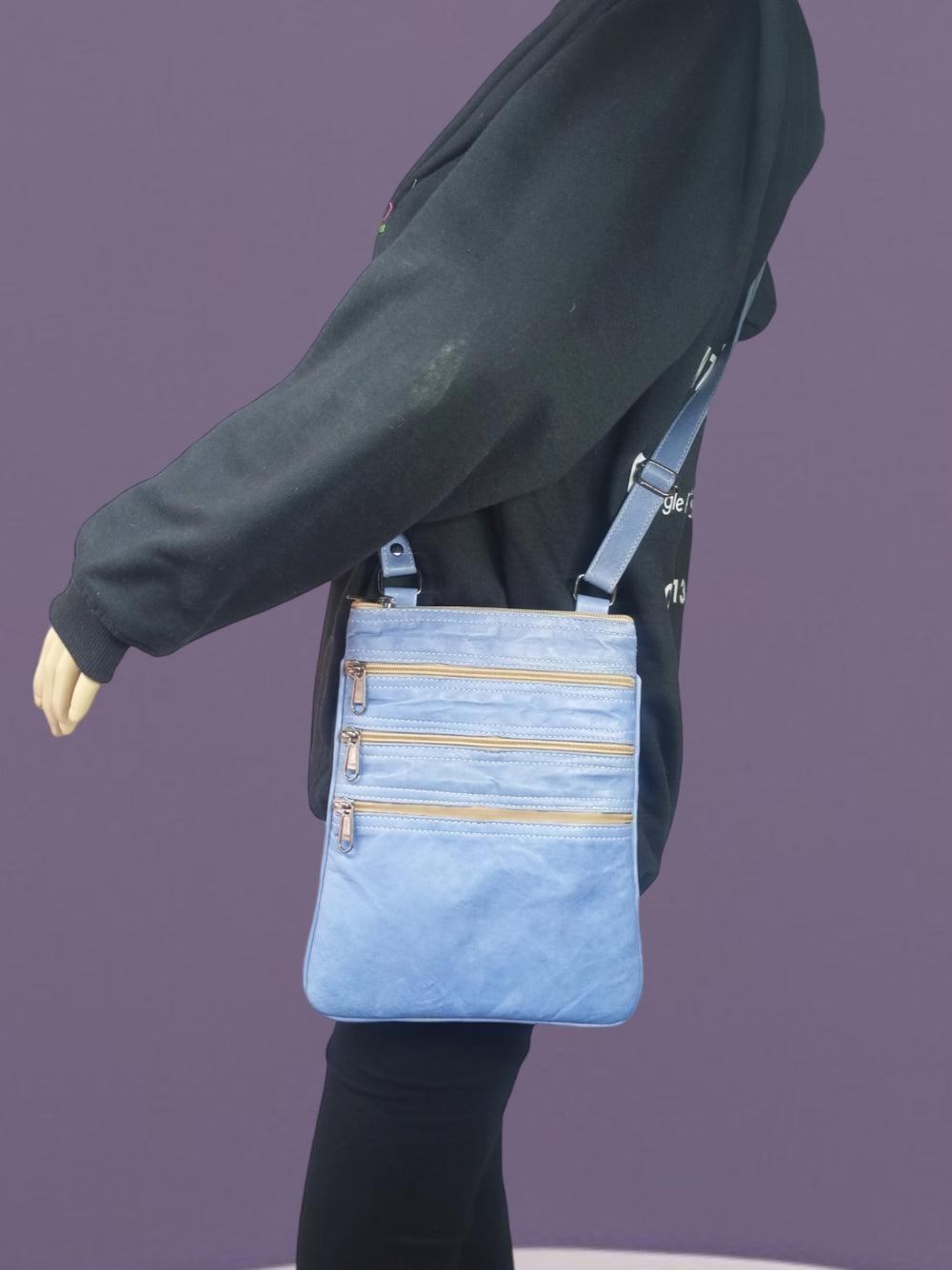 Plain Leather Sling Bag | Plain 5 Zipper | Sling Bag For Girls